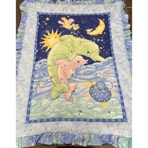 Vintage Kidsline Viv Eisner Baby Quilt Comforter Celestial Dolphins
